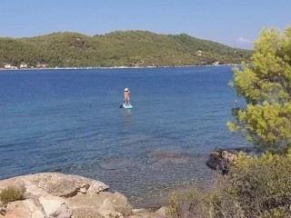 PUBLIC totally NAKED on SUP# At 04 min some crazy boatmen disturb my NUDISM Joy to take CloseUP pics