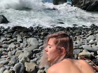 APPROVE-Russian teen girl swallows hot cum on Californian public beach - Eva Elfie